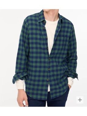 J. Crew Men’s Classic Gingham Flannel Shirt Size M - Forest Floor Navy